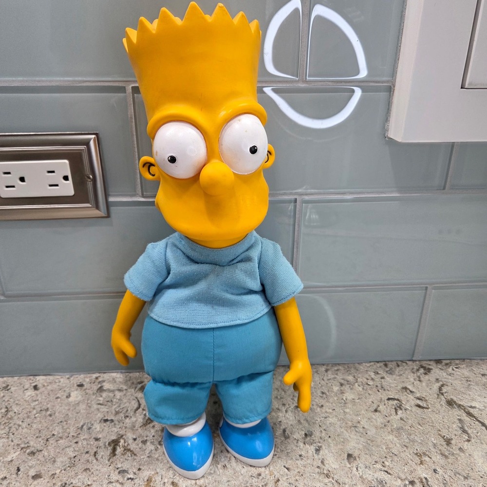 Vintage 1990 Bart Simpson Vinyl Head Plush Doll Blue Shirt Matt Groening 11 Inch